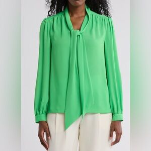 Gemma + Jane Tie Neck Georgette Elegant Green Women's Blouse (size XL)